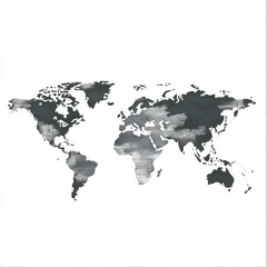 Artistic world map illustration in shades of gray, showcasing continents against a white background.