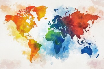 Watercolor world map on a white background