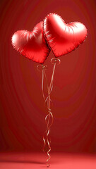 Red Heart Shaped Balloons on Red Background for Valentine's Day