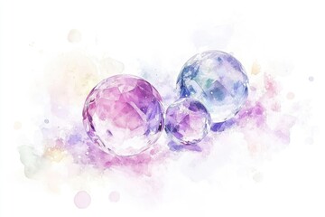 A collection of three crystal balls sitting on a plain white surface, perfect for mystical or magical themes