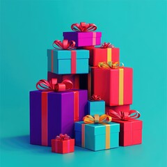 Gift boxes with colorful wrapping and bows, ideal for promotions or celebrations
