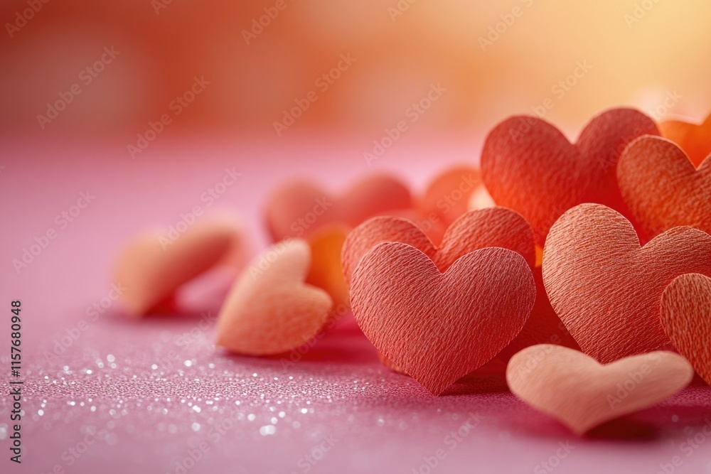 Poster a collection of hearts stacked on a table, suitable for use in designs related to love and relations