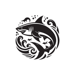 Black Color Shark silhouette design Vector Illustration, Solid White Background 1.eps