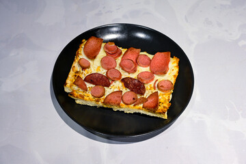 Traditional Turkish cuisine. Pizza, pita, pidesi, sucuk, hummus, kebab. Many dishes on the table. Serving dishes in restaurant. Margherita,  mix, formaggi, veggie karisik pizza. Top view, flat lay