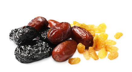 Mix of different dried fruits isolated on white