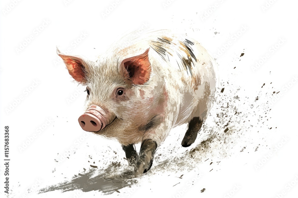 Poster A pig running in dirty terrain, great for farm or rural-themed projects