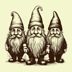 Three dwarves hand drawn vector illustration