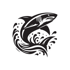 Black Color Shark silhouette design Vector Illustration, Solid White Background 11.eps