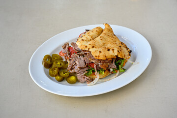 Meat Chicken Doner, between bread (Turkish Name : ekmek arasi et doner, tavuk doner, Gobit ekmek...