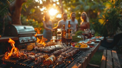 Obraz premium Create an inviting outdoor dining scene where friends gather for