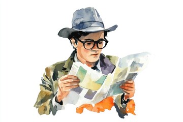 A person reading the news with a thoughtful expression