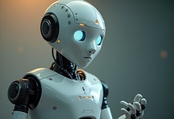 Fototapeta premium A close up of a humanoid robot with glowing blue eyes.