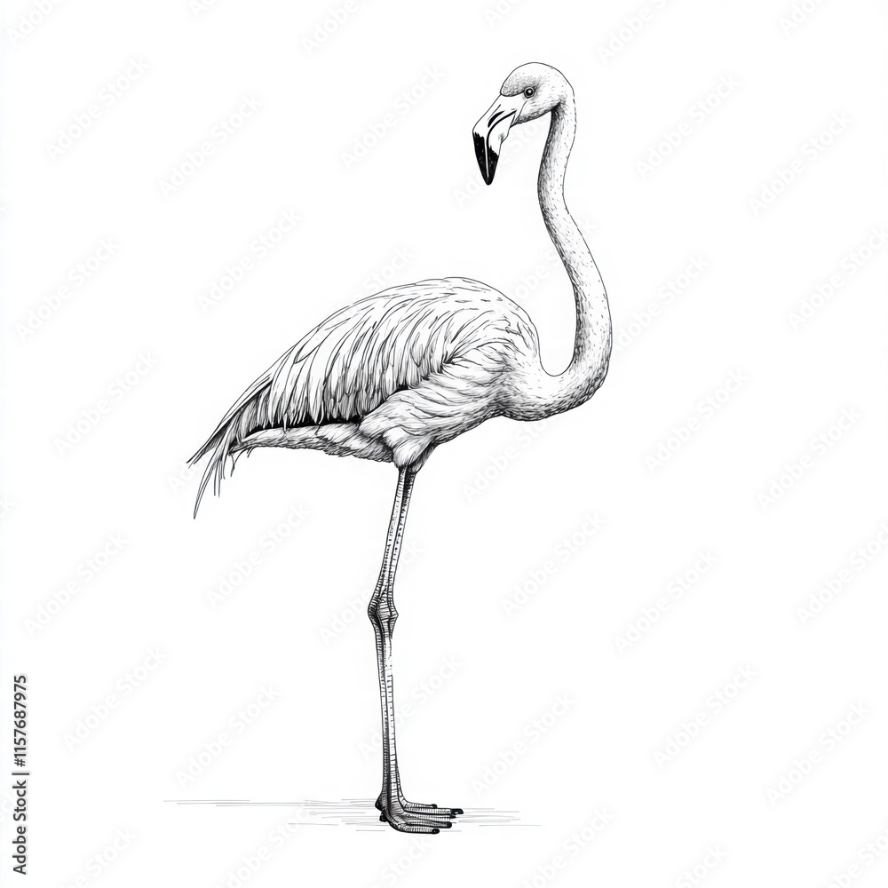 Aufkleber illustration of a flamingo standing gracefully with ample copy space for creative placement. generat