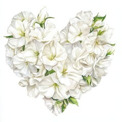 Obraz premium Watercolor White Flowers in Shape of Heart Isolated on White Background 