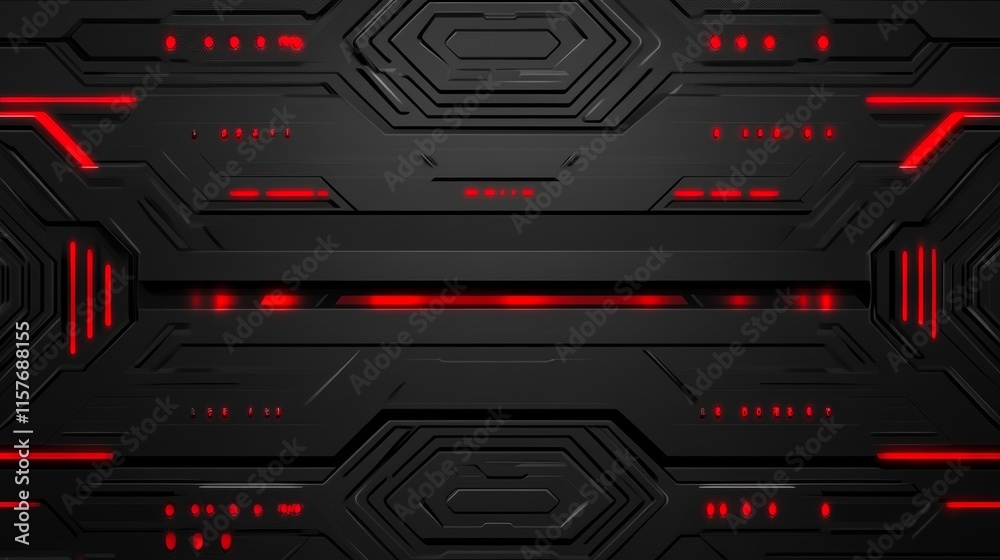 Poster abstract dark tech background with red neon lights