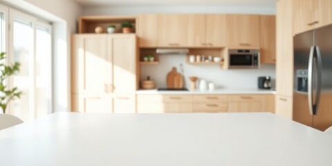 Fototapeta premium Clean White Tabletop in a Bright Modern Kitchen