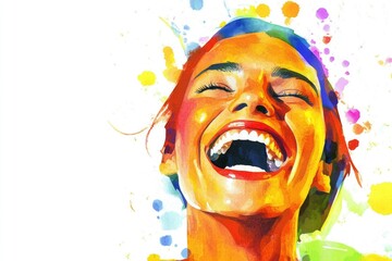 A portrait of a smiling woman with her eyes shut, conveying joy and contentment