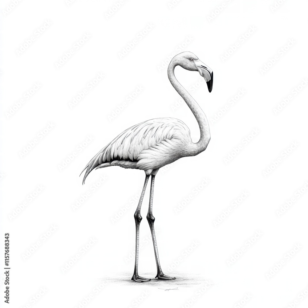Poster illustration of a graceful flamingo standing tall with ample copy space for text or branding. genera