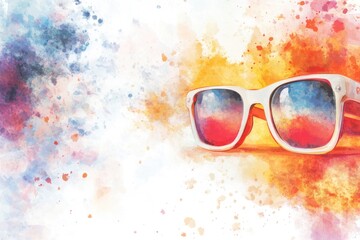 A pair of sunglasses sitting on a vibrant and playful background, great for adding some fun to your design