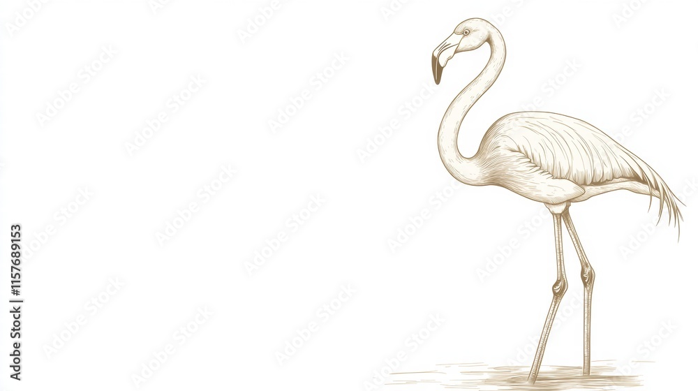 Aufkleber illustration of a graceful flamingo standing on one leg with ample copy space for creative design. g