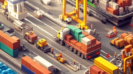 Cargo transportation event at busy shipping port industrial scene aerial view logistics and supply chain management