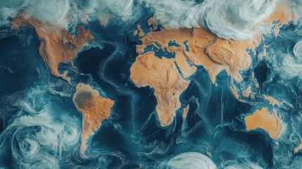 Vivid Aerial View of Earth Highlighting Continents and Oceans with Dynamic Cloud Patterns Showcasing the Beautiful Blue Planet from Space Perspective
