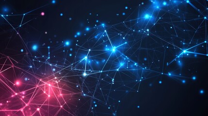 Obraz premium Abstract plexus background with glowing blue and pink connections.
