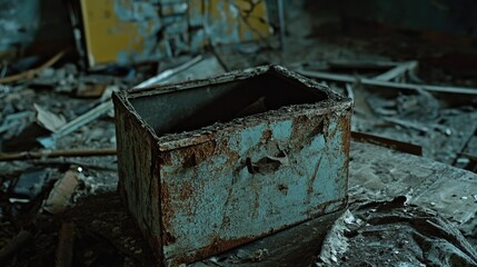 Abandoned box on a heap of debris