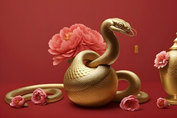 Obraz premium ia generated. Chinese New Year celebration. Chinese culture. Snake