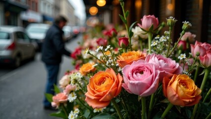 Fototapeta premium Fresh flower fair on the street