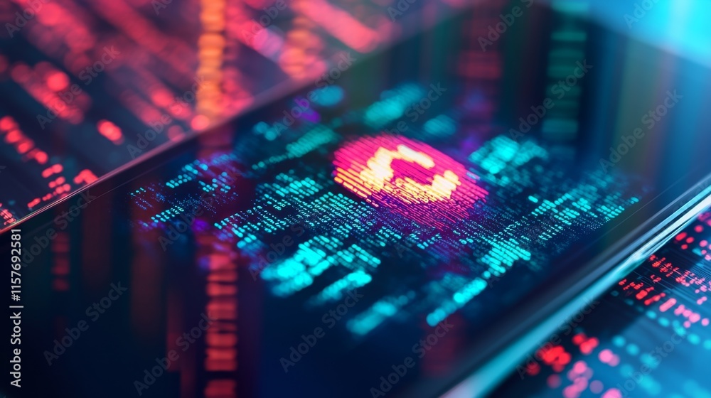 Poster analyzing digital data patterns technology lab graphic design futuristic close-up view data visualiz