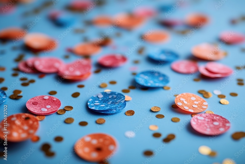 Poster A detailed view of various buttons arranged on a table, suitable for use in illustrations or designs