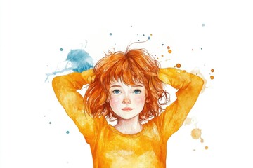 A portrait of a young girl with vibrant red hair, looking directly at the camera