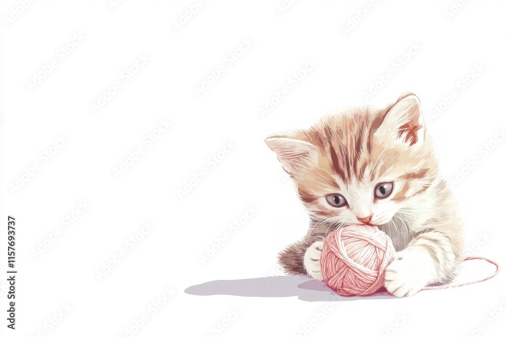 Poster cute kitten plays with a ball of yarn in a bright, cheerful setting perfect for showcasing creativit