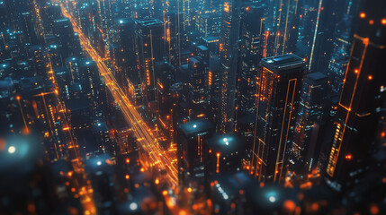 Obraz premium Smart digital Innovation city with connection network reciprocity over the cityscape. of future smart wireless digital city and social media networking systems that connects people with in city
