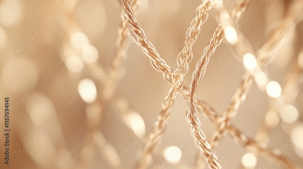 Poster Close-up shot of a rope with string lights in the background, ideal for use in interior design or event planning visuals