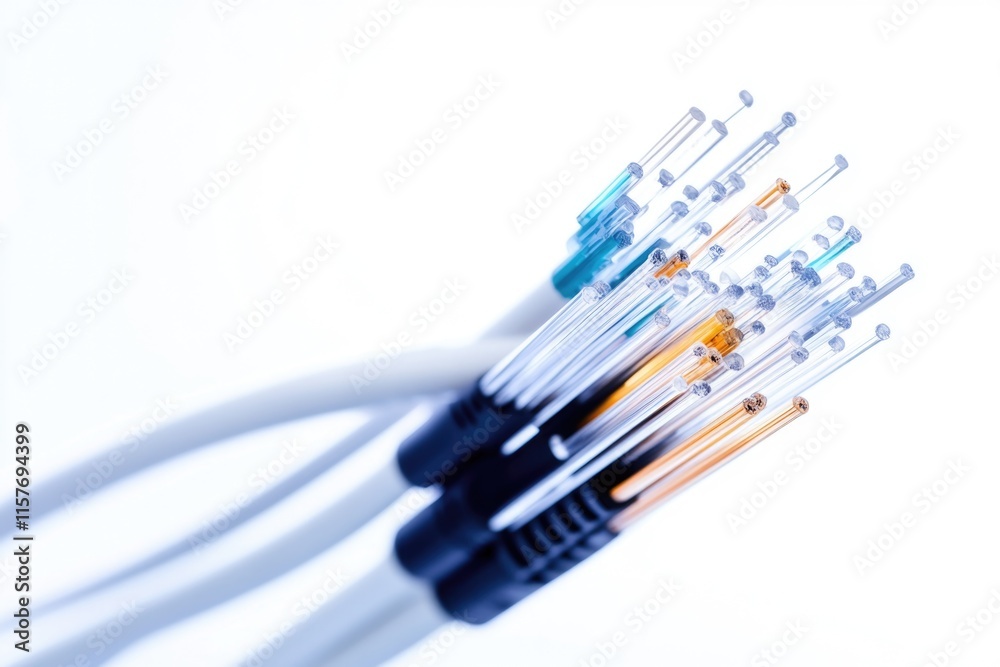 Poster a detailed view of multiple wires lying on a clean, white background