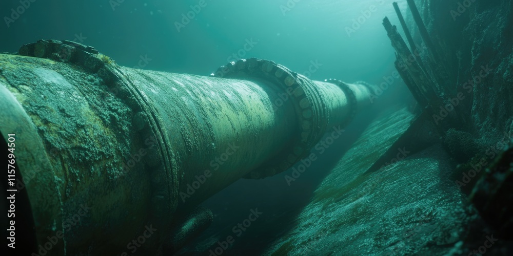 Poster a large pipe in the water from beneath