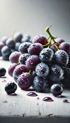 Fresh Black Grapes with Dew Drops on a Rustic Surface