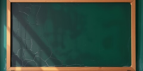 Fototapeta premium Dark green chalkboard with wooden frame and textured surface
