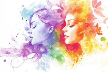 Two female friends with colorful face paint, a fun and playful scene