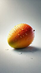 Ripe Mango with Water Droplets on Light Grey Background