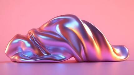 Obraz premium Abstract iridescent metallic form on pink background