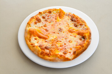 Traditional Turkish cuisine. Pizza, pita, pidesi, sucuk, hummus, kebab. Many dishes on the table. Serving dishes in restaurant. Margherita,  mix, formaggi, veggie karisik pizza. Top view, flat lay