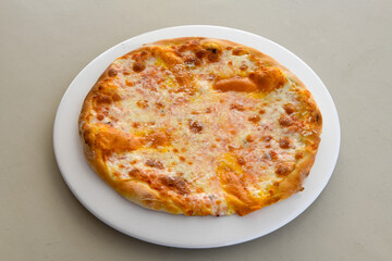 Traditional Turkish cuisine. Pizza, pita, pidesi, sucuk, hummus, kebab. Many dishes on the table. Serving dishes in restaurant. Margherita,  mix, formaggi, veggie karisik pizza. Top view, flat lay