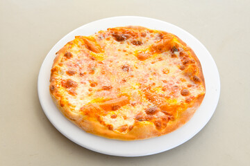 Traditional Turkish cuisine. Pizza, pita, pidesi, sucuk, hummus, kebab. Many dishes on the table. Serving dishes in restaurant. Margherita,  mix, formaggi, veggie karisik pizza. Top view, flat lay