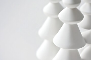 A collection of white chess pieces arranged in a straight line