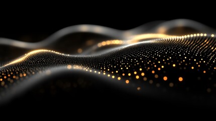 Golden Lights Flowing Across Dark Wavy Surface