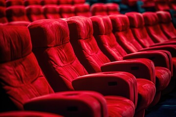 Fototapeta premium Red Theater Seating Concept: Rows of Empty Movie Seats in Cinema Hall