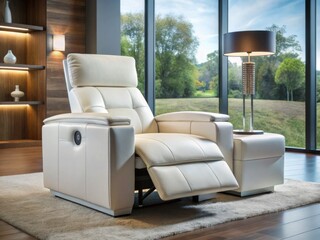 Obraz premium Luxurious White Leather Recliner in Modern Living Room